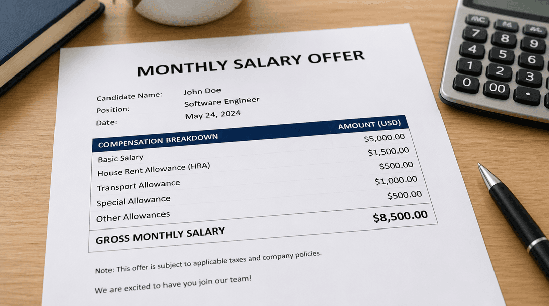 Person reviewing salary offer letter with careful consideration