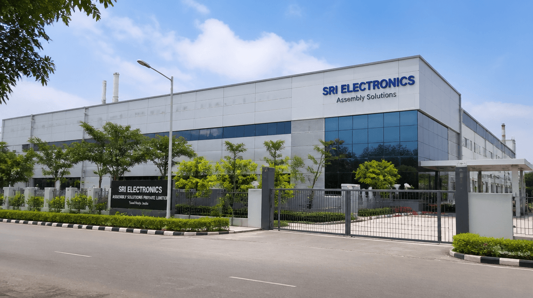 Clean electronics assembly line with organized workstations and bright lighting