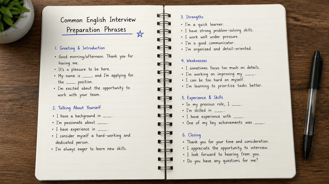 Person practicing English speaking with notes and flashcards