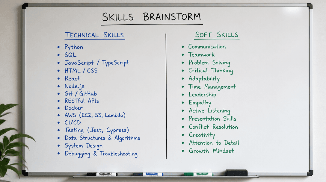 Graduate reviewing and categorizing skills for their first professional resume