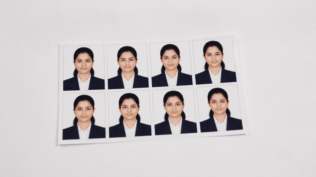 Professional passport-style photographs on a clean white background