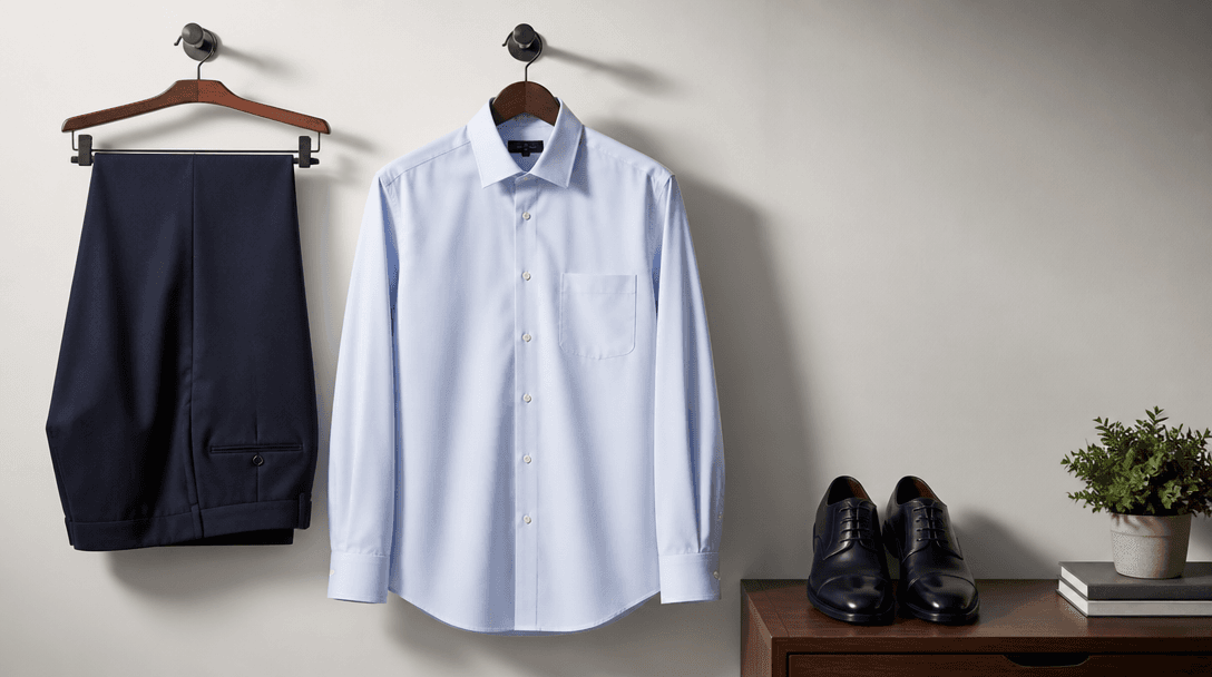 Professional interview-appropriate clothing neatly arranged on display